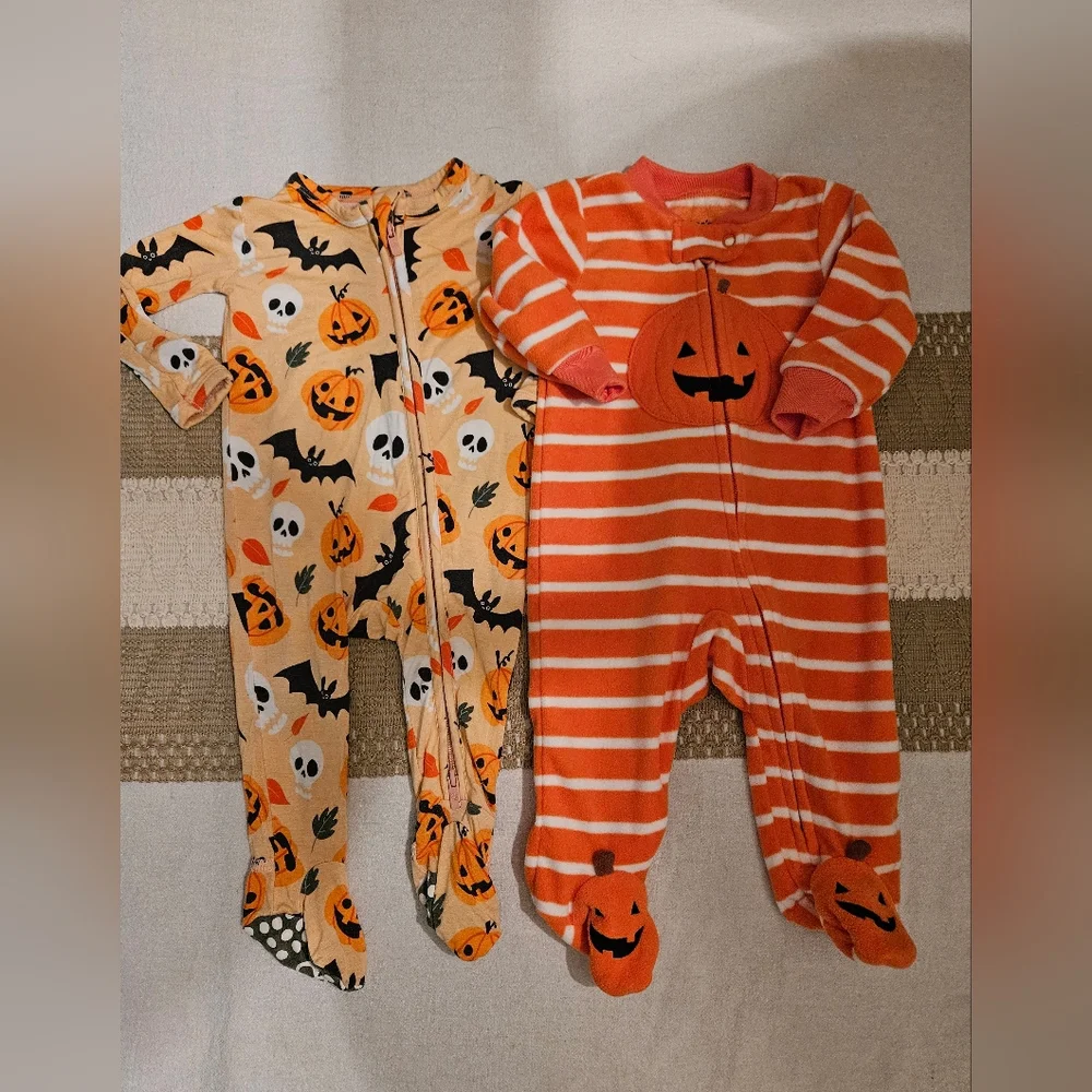 Little Bum Bums & Carters Pumpkin Patch Kids Footies - Orange and White Sz 0-3M